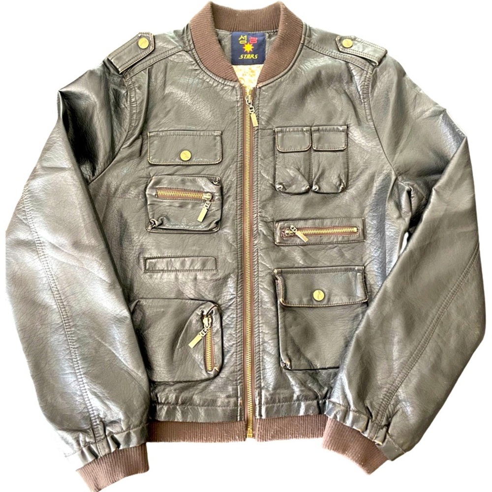 Super Cute Chocolate Brown Leather Bomber Jacket Small